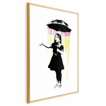 Plakat Dziewczynka z parasolką 21x30 cm z ramą złotą z marginesem
