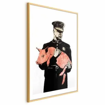 Plakat Policyjna świnia 29,7x42 cm z ramą złotą z marginesem
