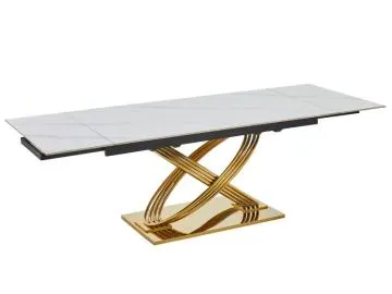 Stół rozkładany HERMES II 160x90 cm biały marmur/ złoty
