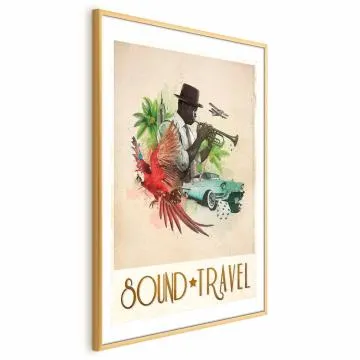 Plakat Sound Travel 29,7x42 cm z ramą złotą z marginesem