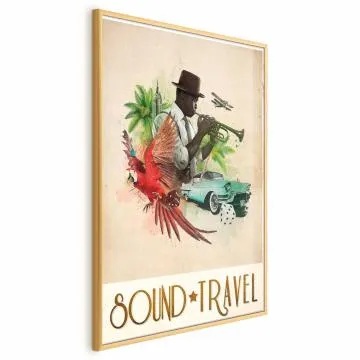 Plakat Sound Travel 60x90 cm z ramą złotą bez marginesu