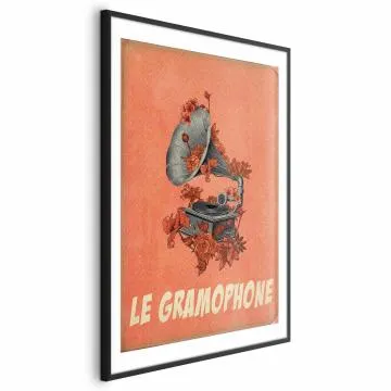 Plakat Gramofon 21x30 cm z ramą czarną z marginesem