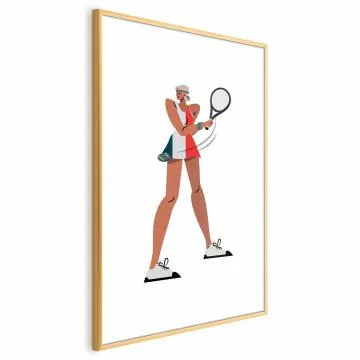 Plakat Tenisistka z rakietą 21x30 cm z ramą złotą bez marginesu