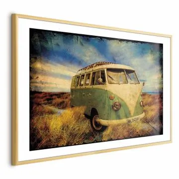 Plakat Retro bus 30x21 cm z ramą złotą z marginesem