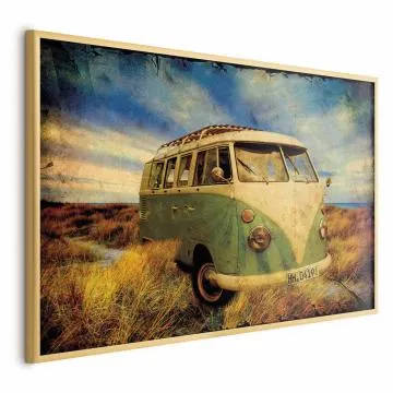 Plakat Retro bus 30x21 cm z ramą złotą bez marginesu