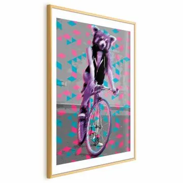 Plakat Szop na rowerze 21x30 cm z ramą złotą z marginesem