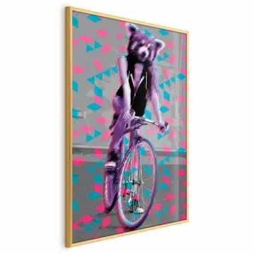 Plakat Szop na rowerze 21x30 cm z ramą złotą bez marginesu