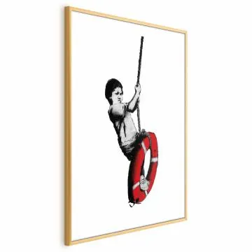 Plakat Banksy: Chłopiec 29,7x42 cm z ramą złotą z marginesem