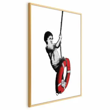 Plakat Banksy: Chłopiec 40x60 cm z ramą złotą bez marginesu