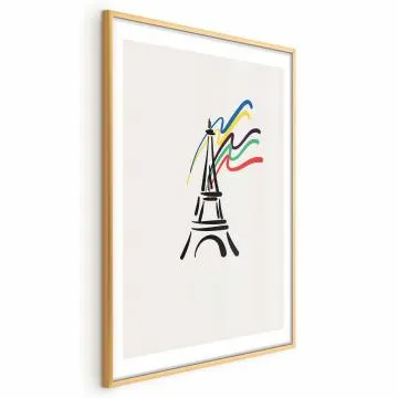 Plakat Wieża Eiffla i kolory 29,7x42 cm z ramą złotą z marginesem