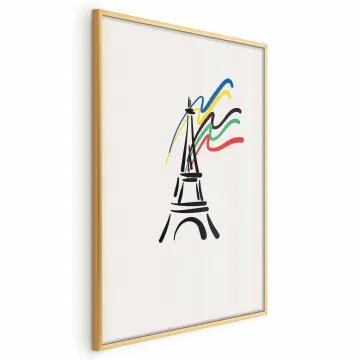 Plakat Wieża Eiffla i kolory 40x60 cm z ramą złotą bez marginesu