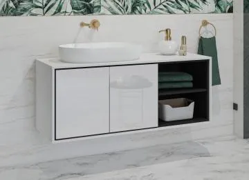 Szafka pod umywalkę nablatową GAJA 2D 120cm biały połysk/czarna z regałem