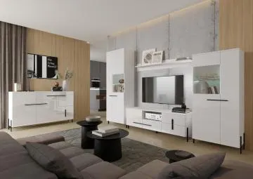 Szafka RTV JUSTINE 150 biała/biały połysk