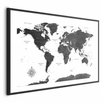 Plakat Monochromatyczna mapa 30x21 cm z ramą czarną z marginesem