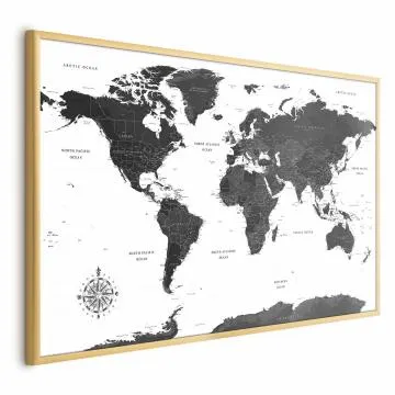 Plakat Monochromatyczna mapa 30x21 cm z ramą złotą bez marginesu