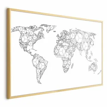 Plakat Geometryczna mapa 90x60 cm z ramą złotą bez marginesu