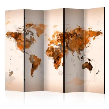 Parawan jednostronny Mapy 225x172 cm 5-częściowy beżowy