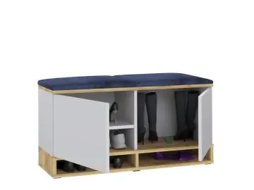 Szafka na buty z siedziskiem DUBAI biała/dąb craft/granatowa