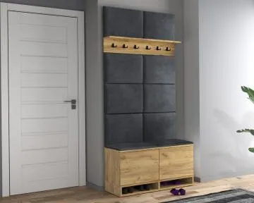  Szafka na buty z siedziskiem i wieszakiem DUBAI dąb craft/szara
