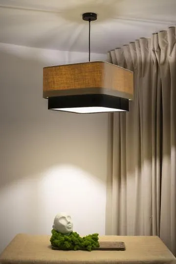 Lampa wisząca KWADRO DUO 005 51x47cm jutowa/czarna