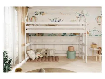 Łóżko domek na antresoli TOBI 1 180x80 białe drewniane