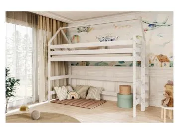 Łóżko piętrowe domek TOBI 1 200x80 białe drewniane