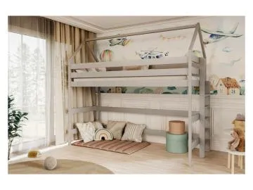 Łóżko piętrowe domek TOBI 1 200x80 szare drewniane