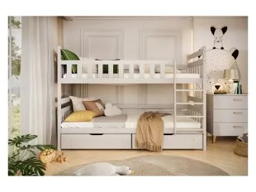 Łóżko piętrowe BARTEK 200x80 białe drewniane trzyosobowe