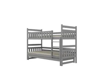 Łóżko piętrowe BARTEK 160x80 szare drewniane trzyosobowe