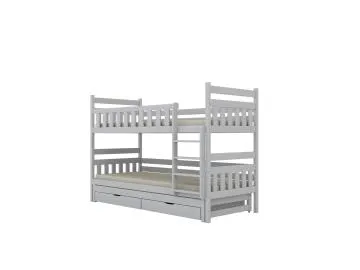 Łóżko piętrowe BARTEK 180x80 białe drewniane trzyosobowe z szufladami