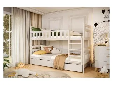 Łóżko piętrowe BARTEK 160x80 białe drewniane trzyosobowe