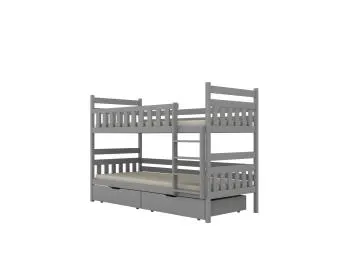 Łóżko piętrowe BARTEK 180x80 szare drewniane z szufladami