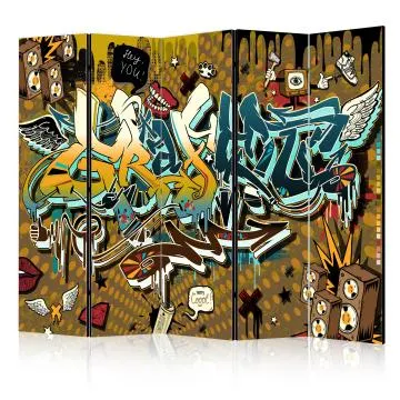 Parawan akustyczny Street art 225x172 cm 5-częściowy wielokolorowy