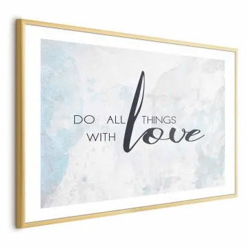 Plakat With love 30x21 cm z ramą złotą z marginesem