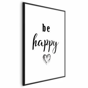 Plakat Be happy 21x30 cm z ramą czarną z marginesem