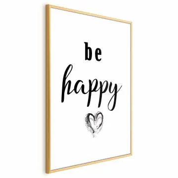Plakat Be happy 29,7x42 cm z ramą złotą bez marginesu