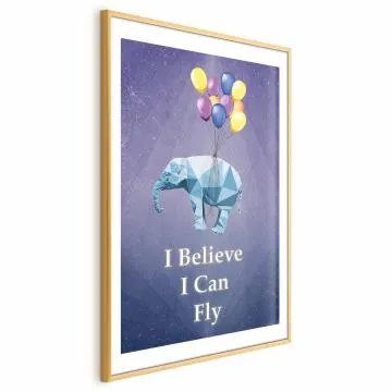 Plakat Latający słoń 29,7x42 cm z ramą złotą z marginesem