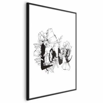 Plakat Love w kwiatach 60x90 cm z ramą czarną z marginesem