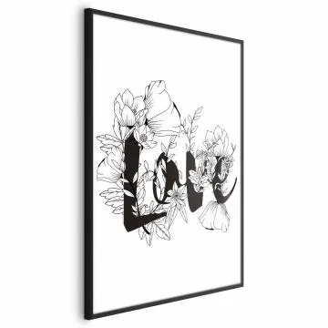 Plakat Love w kwiatach 60x90 cm z ramą czarną bez marginesu