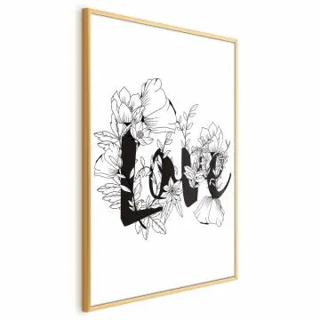 Plakat Love w kwiatach 60x90 cm z ramą złotą bez marginesu