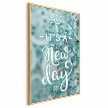 Plakat New day 21x30 cm z ramą złotą bez marginesu