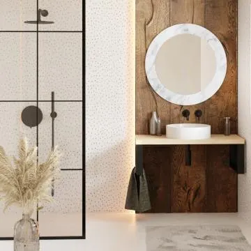 Lustro okrągłe MORENA WHITE MARBLE 80cm biały marmur