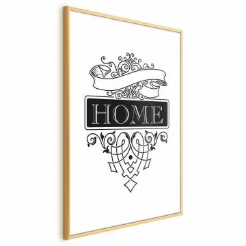 Plakat Home 60x90 cm z ramą złotą z marginesem