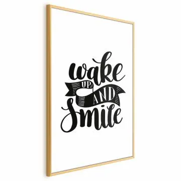 Plakat Wake up and smile 21x30 cm z ramą złotą z marginesem