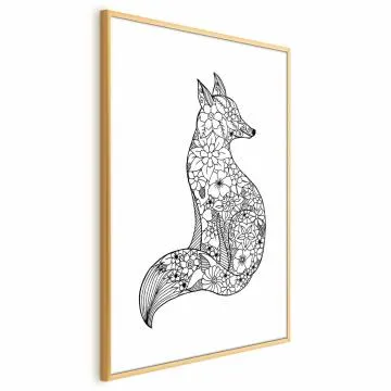 Plakat Lis w kwiaty 21x30 cm z ramą złotą z marginesem