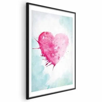 Plakat Akwarelowe serce 40 x 60 cm z ramą czarną z marginesem