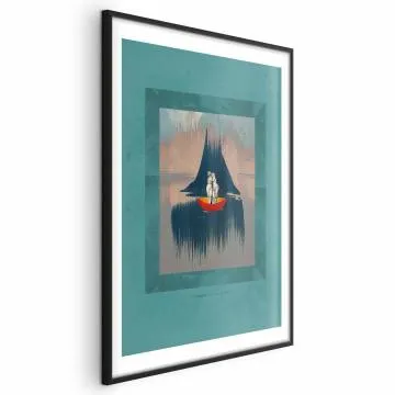 Plakat Para na łodzi 40x60 cm z ramą czarną z marginesem