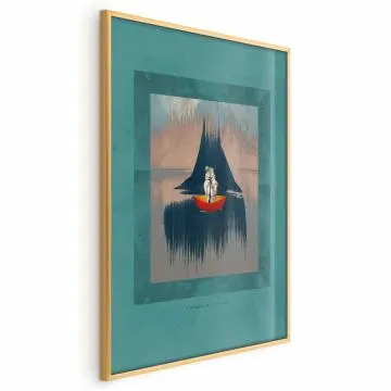 Plakat Para na łodzi 40x60 cm z ramą złotą bez marginesu