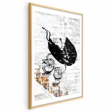 Plakat Pędzący wózek 29,7x42 cm z ramą złotą z marginesem