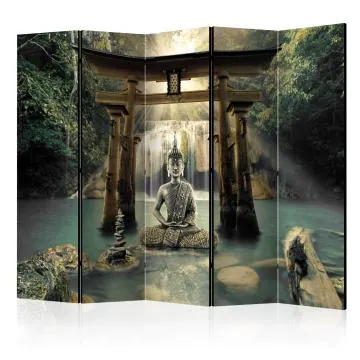Parawan dwustronny Orient 225x172 cm 5-częściowy zielony